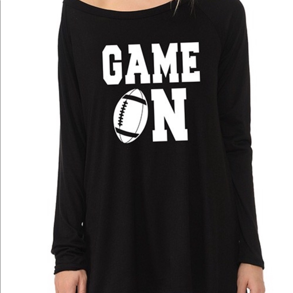 Black Wide neck tunic Game On.